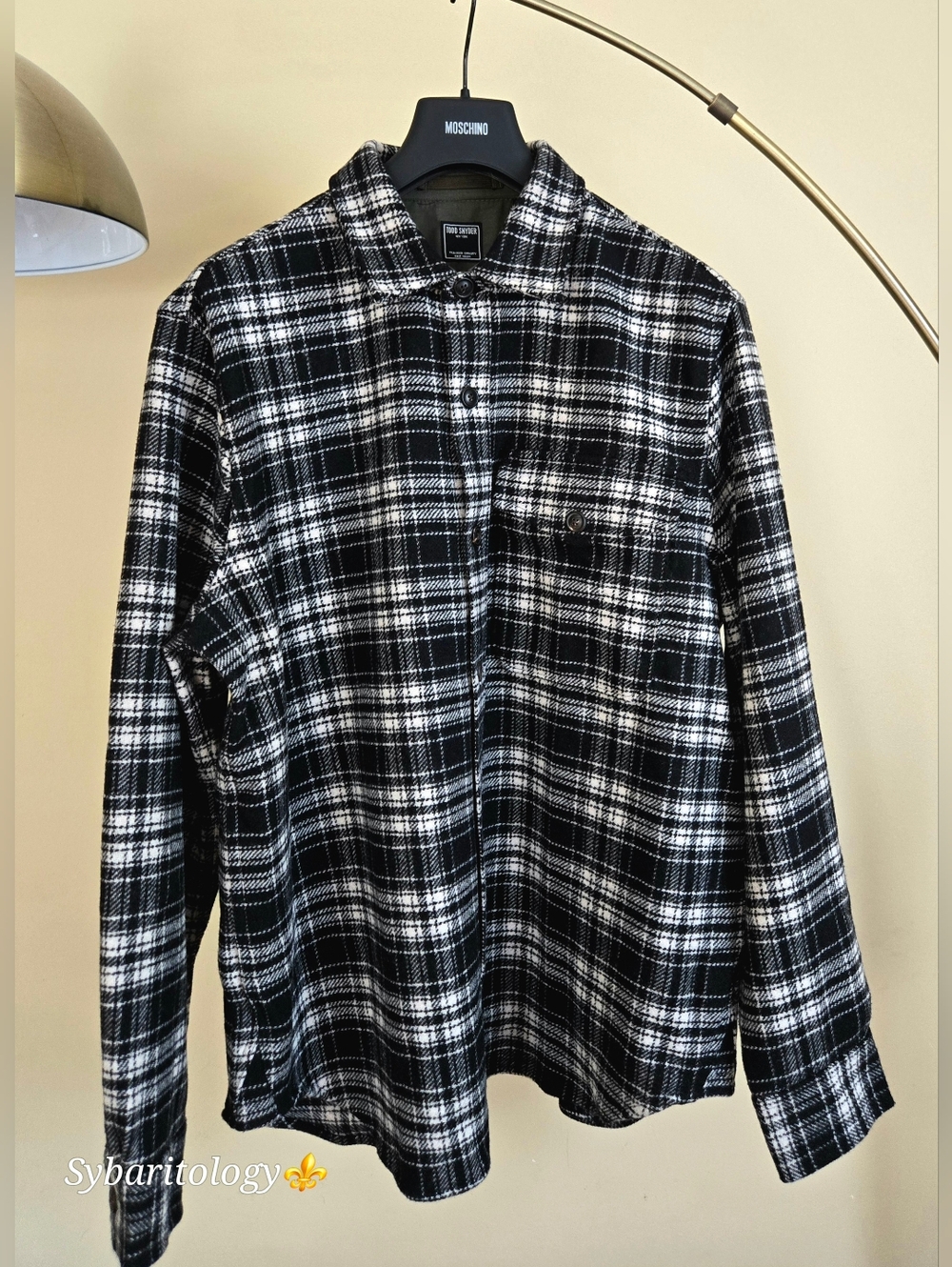 NWT TODD SNYDER Wool Black and White Plaid Overshirt Size: L
